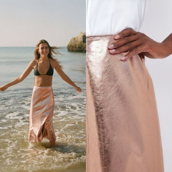 Tuckernuck x India Hicks NEW Gold Metallic London A Line Midi Skirt Size 8 - Picture 4 of 9